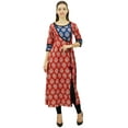 thumbnail image 3 of Bimba Women's Designer Indian Clothing Angrakha Style Cotton Kurta Kurti Indian Ethnic Wear , Maroon, 4, 3 of 9