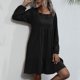 thumbnail image 4 of Vestido de cuello cuadrado para mujer, color puro, suelto, informal, con lazo en la espalda, vestido de manga larga con volantes para citas, negro XL, 4 of 7