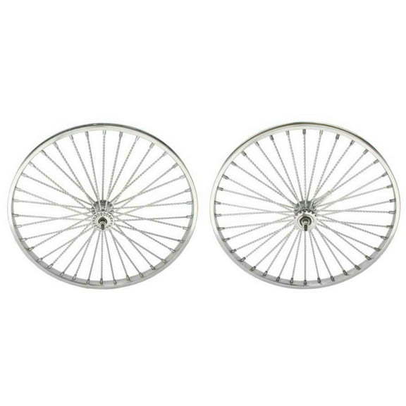 Chrome 26" TWISTED Spoke Wheel Set. Front and Back Coaster Wheel