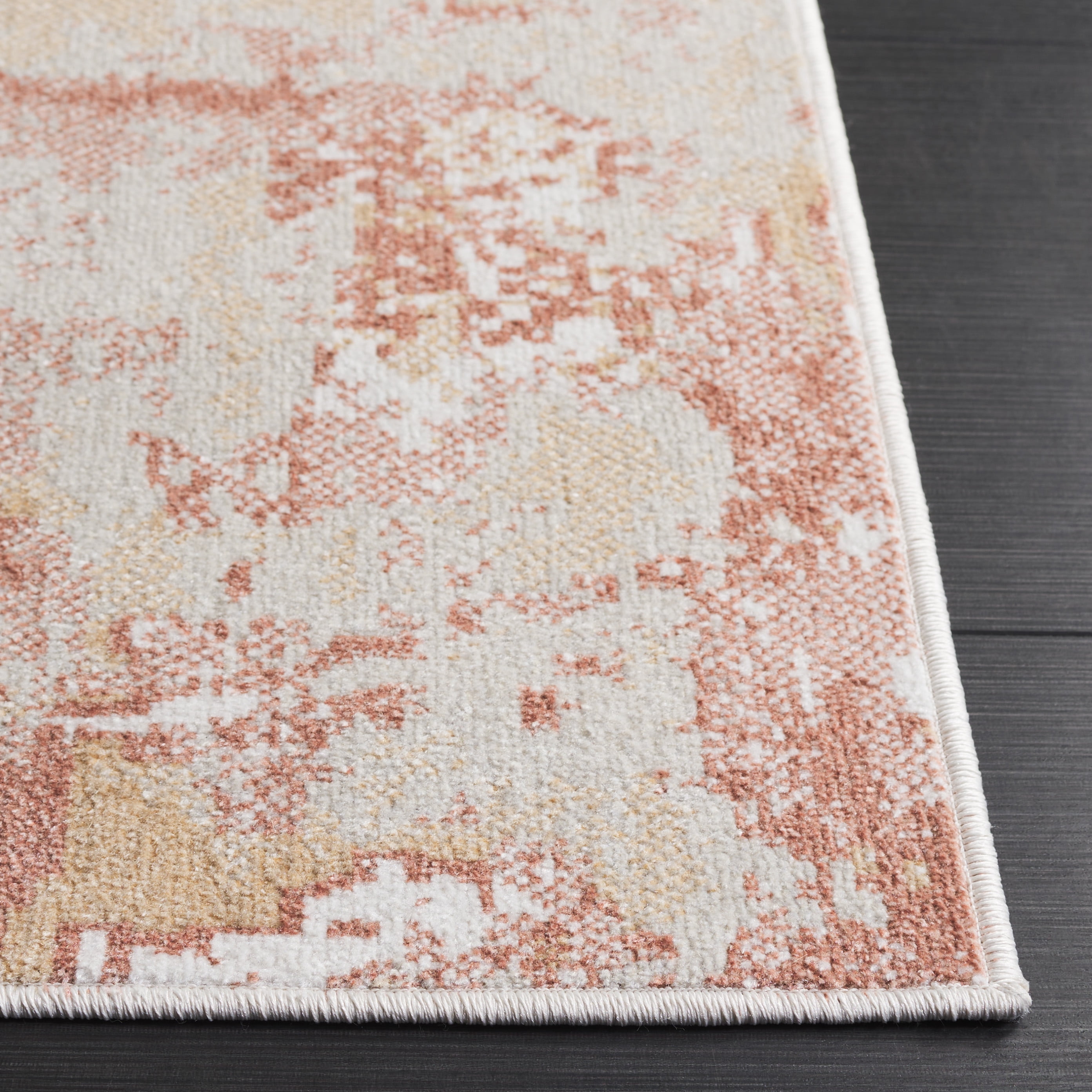 SAFAVIEH Bayside Everard Abstract Polyester Machine Washable Area Rug, Ivory/Orange Beige, 4' x 6'