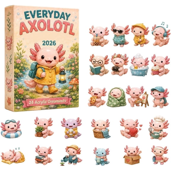 Mutrain 2026 Axolotl Advent Calendar, 24 2D Acrylic Axolotls Ornaments, Christmas Countdown Decor for Tree Wall Window