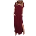 thumbnail image 2 of SMihono Robe Maxi Bohème d'Été pour Femmes Grande Taille Femmes Manches Courtes Décontractées Col Rond Couleur Unie Robe Droite Longueur au Sol Robe de Plage, 2 of 6