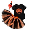thumbnail image 3 of ZHOGXU Baby Girls Halloween Outfit Short Sleeve Pumpkin Printed Top Bow Lace Tutu Skirt Headband 3PCS Set For Kids,Black,3-6 Months, 3 of 5