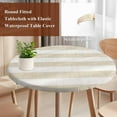 thumbnail image 5 of Vintage Linen Round Fitted Table Cover Striped Beige Theme Farmhouse Waterproof Table Cloth with Elastic Edge Wipeable Tablecloth for Picnic Camping Party Fits 36"-44" Diameter, 5 of 8