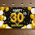 thumbnail image 5 of Black Background Happy 30th Birthday Banner with Golden Balloons Stars and Ribbons Party Decoration Backdrop for Birthday Parties Photography Props and Celebrations, 5 of 8