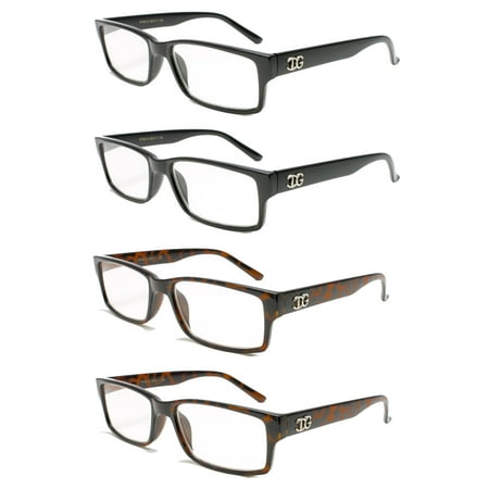 4 Pair RF9019 IG Durable Slim Light Weight Temple Design High Fashion Reading Glasses, 2 Black & 2 Brown,