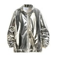 thumbnail image 2 of RYDCOT Men's Gold Metallic Varsity Jacket Metallic Jacket 70's Disco Bomber Jackets Party Performance Silver, 2 of 7