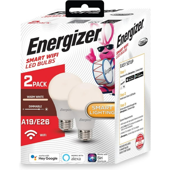 Energizer® Connect Smart A19 LED Light Bulbs, Warm White, Pack Of 2 Bulbs