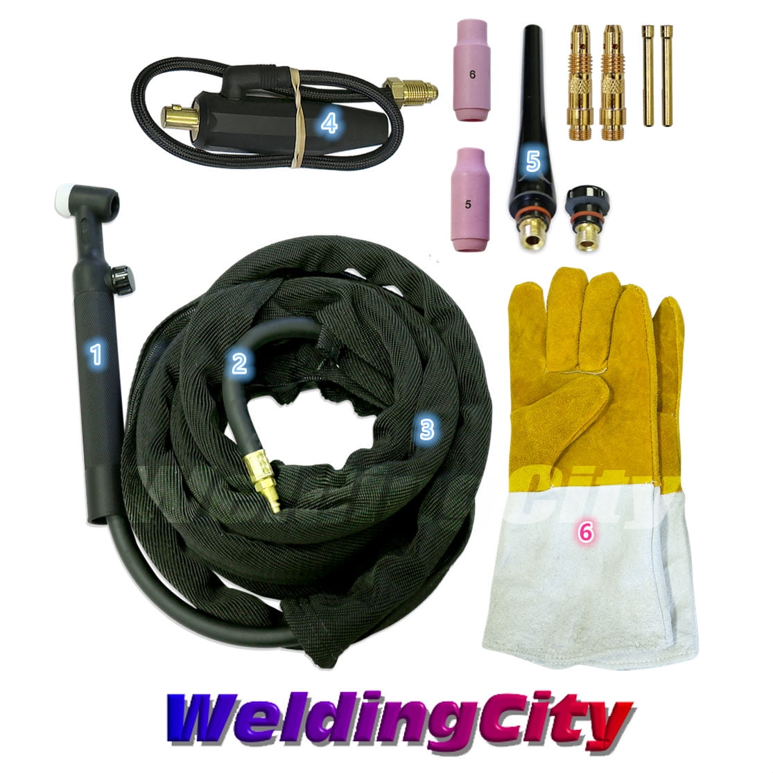 WP-17FV Air-Cooled TIG Welding Torch Flexible Gas Valve Head 150 Amp 25FT