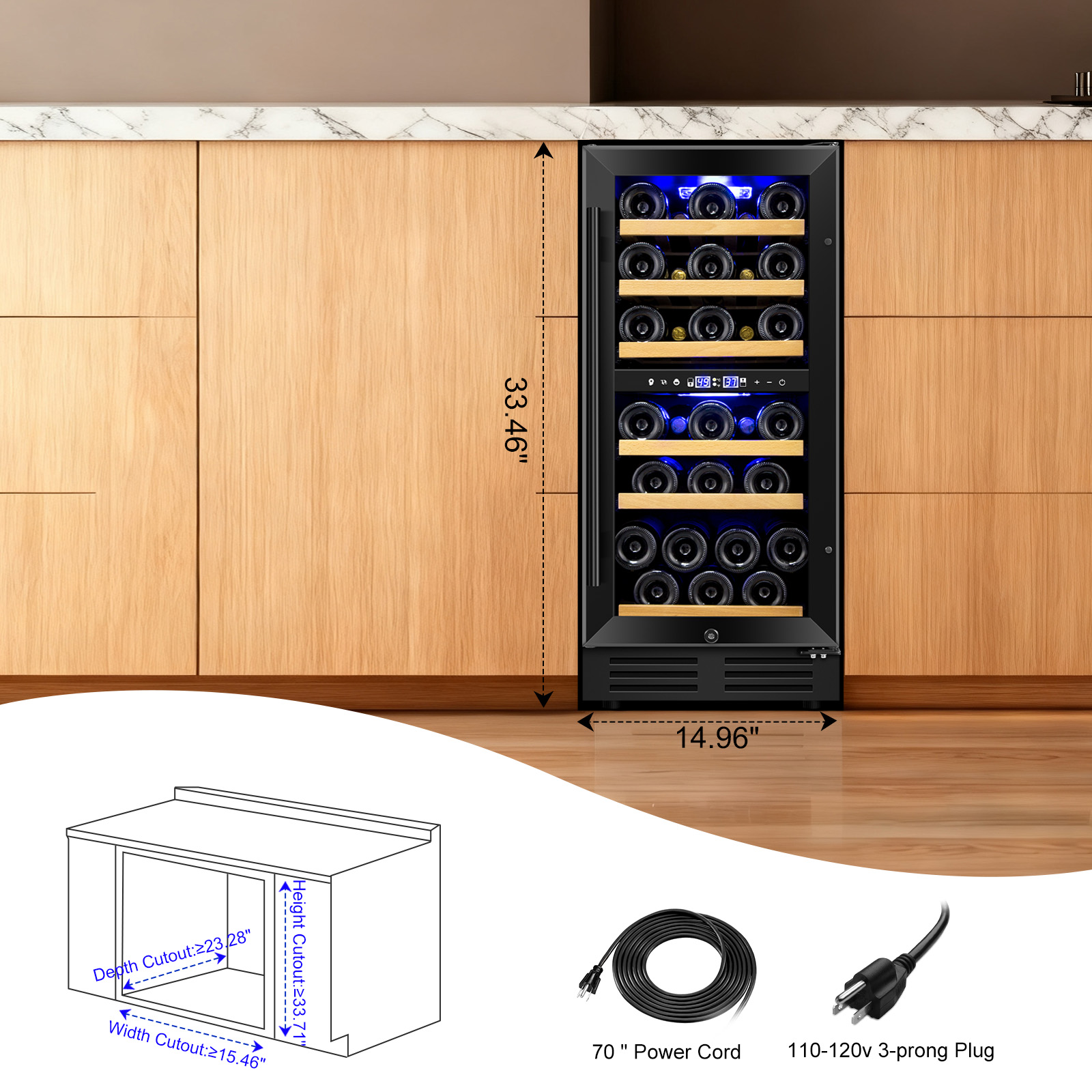 TITTLA 15 Inch Wine Cooler Refrigerator,30 Bottle,Daul Zone,Low Noise Wine Fridge ,Built-in or Freestanding,Black