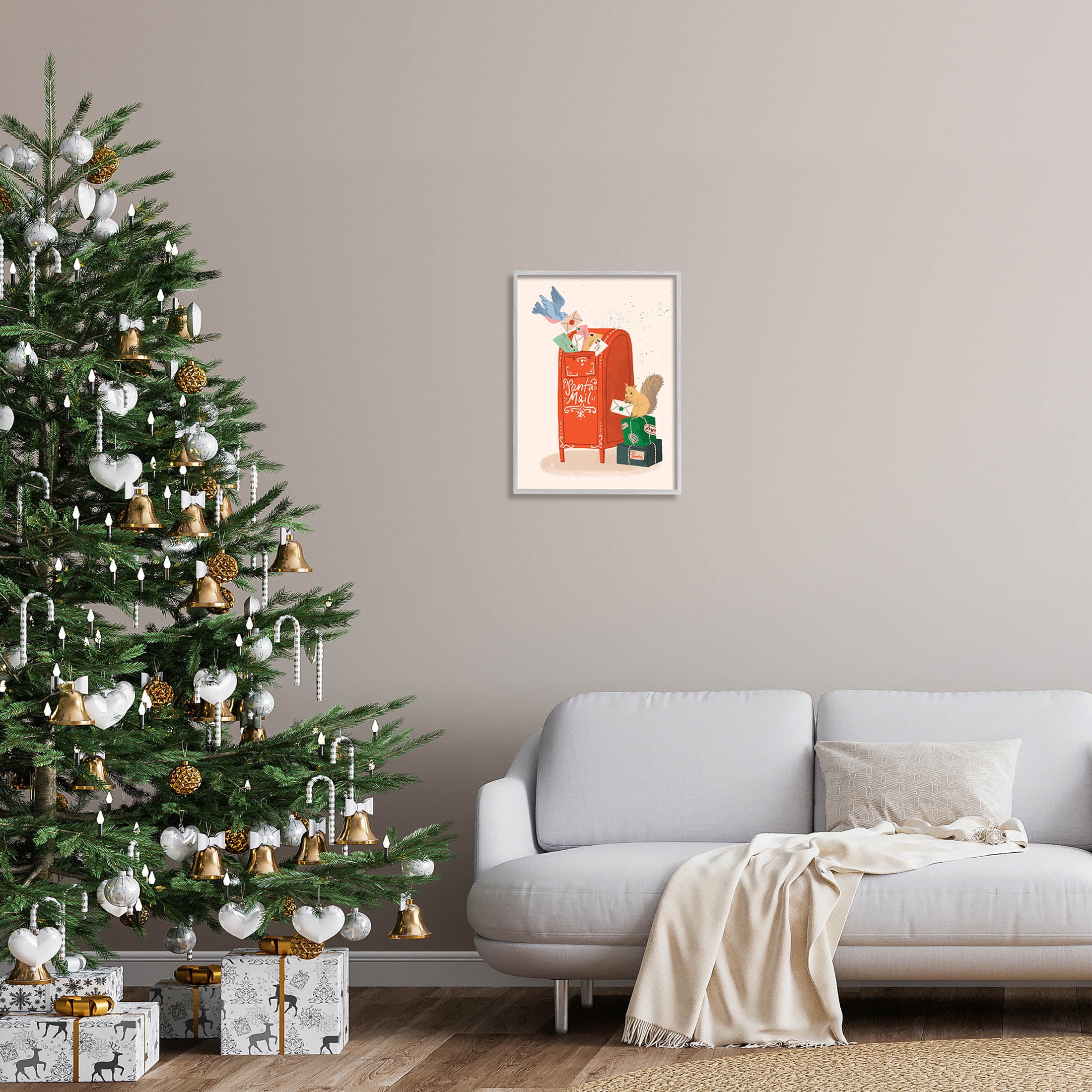 Santa's Mail Postal Letters Animals Holiday Graphic Art Gray Framed Art Print Wall Art