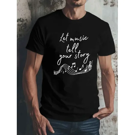 Men's Music Note Graphic T-Shirt - "Let Music Tell Your Story" - Breathable Crew Neck Tee - Soft Everyday Shirt for Concerts,