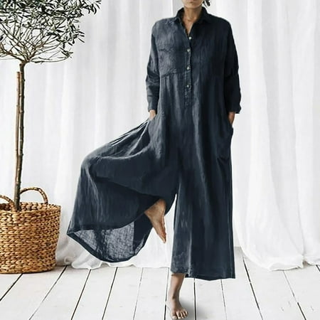 Clearance SEMPAI New Women s Long Sleeved Solid Cotton Linen Loose Bodysuit Bodysuit