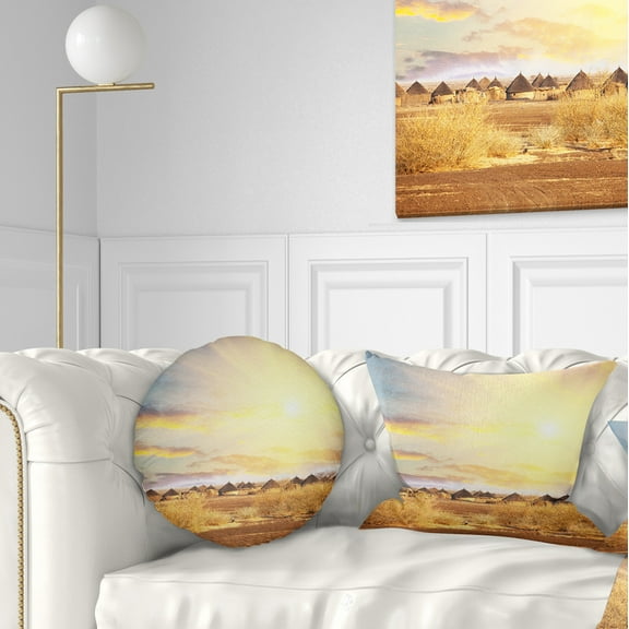 Designart African Huts under Colorful Sky - Landscape Printed Throw Pillow - 12x20