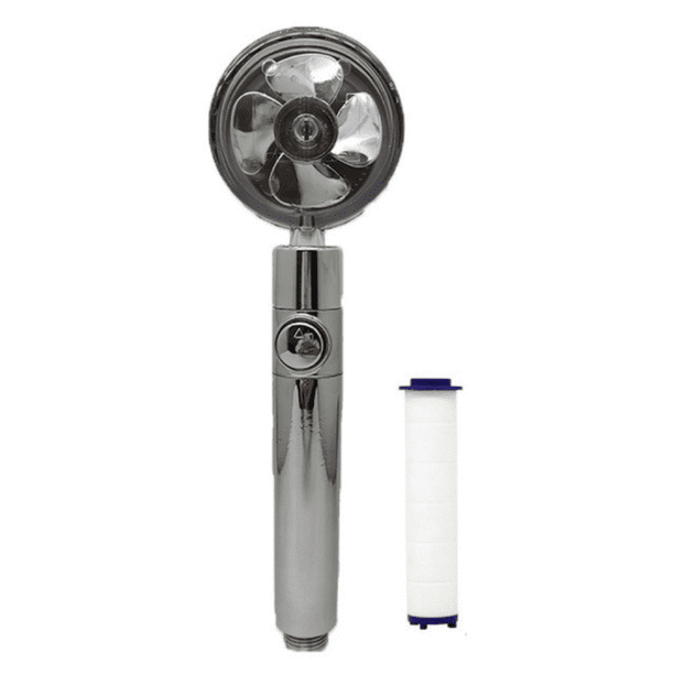 1pc Shower Head, Water Saving Flow, 360 Degrees Rotating With Small Fan, ABS Rain High Pressure Spray Nozzle, Bathroom Accessories