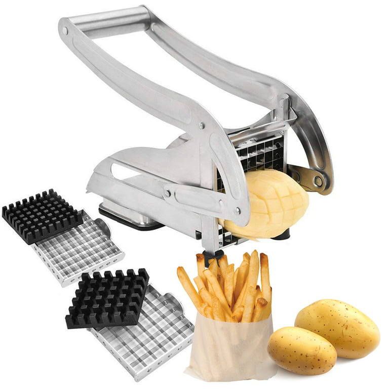 Kyoffiie French Fry Cutter Multifunction Vegetable Fruit Chopper with 2 Stainless Steel Blades for French Fries Chips Maker Potato Slicer for Tomato