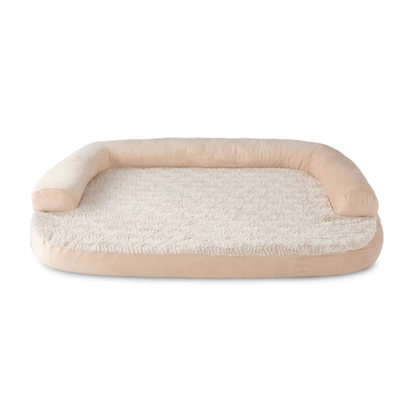 Vibrant Life Extra Large Round Corner Sofa Style Dog Bed, Tan, 35" x 48"
