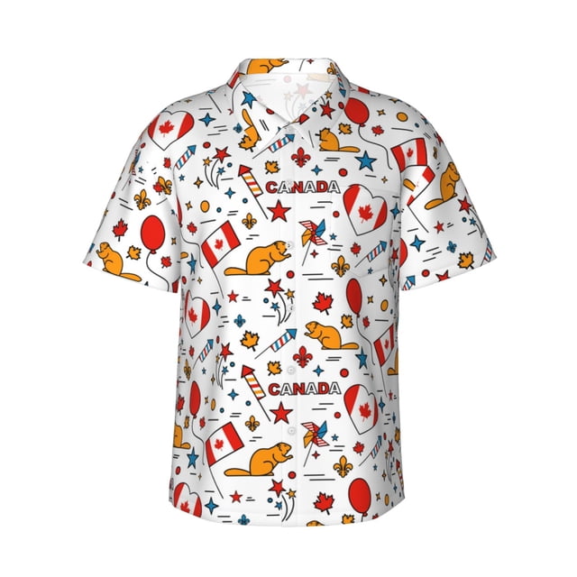 Fotbe Canada Day Camisa Hawaiana para Hombre Unisex – Camisa Casual de Verano con Botones de Manga Corta de Algodón y Lino,3X-Large