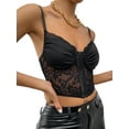 thumbnail image 4 of Qiylii Women Bodycon Camisole, Black Lace Hem Sweetheart Neckline Pleated Cropped Camisole, S/ M/ L, 4 of 6