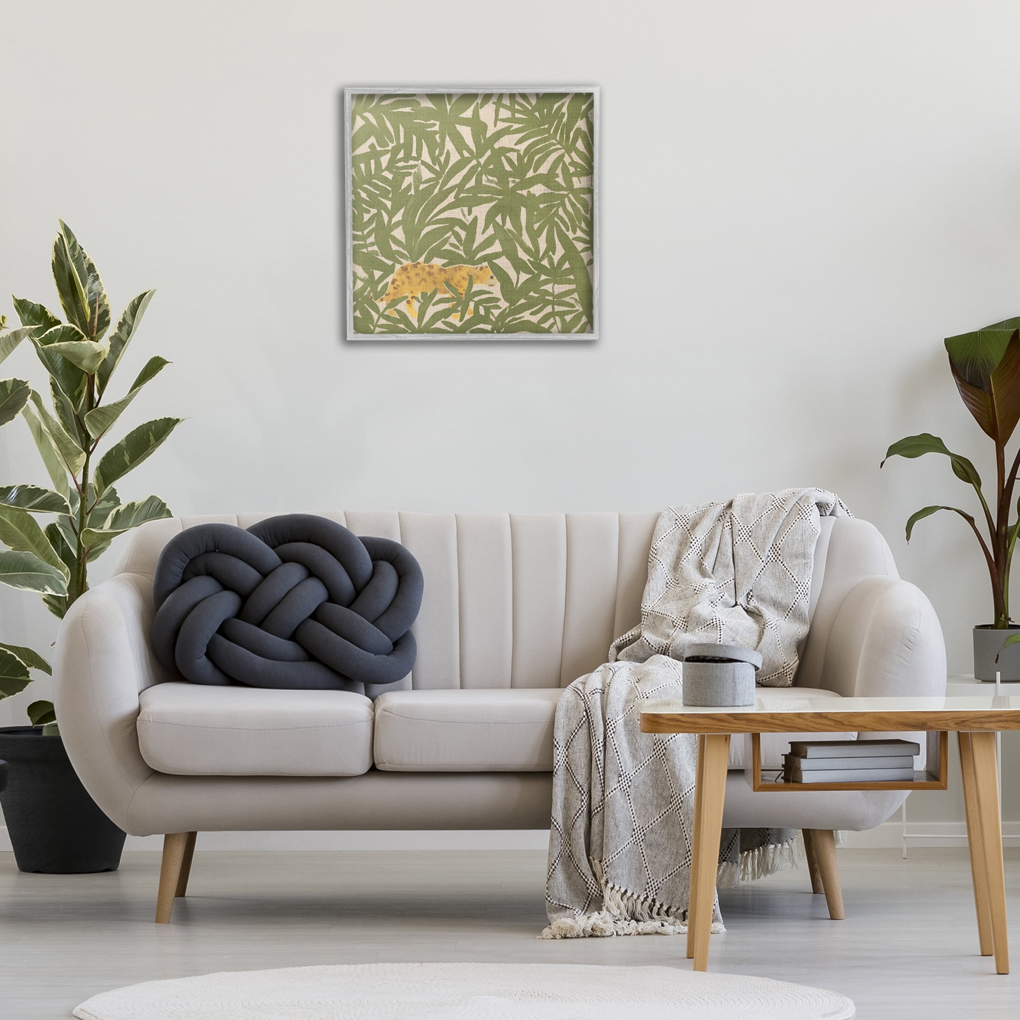 Stupell Industries Prowling Cheetah in Plants Botanical & Floral Painting Gray Framed Art Print Wall Art, 24 x 24