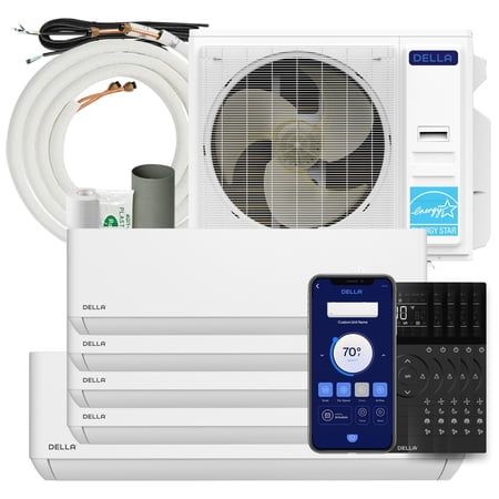 DELLA 36K BTU 5-Zone (3x6K+9K+12K) Soft Airflow Mini Split AC, -22? Ultra Hyper Heat, 25 SEER2 Energy Star, Up to 1850 Sq.Ft, Smart WiFi Alexa, Multi Zone Ductless Inverter Heat Pump, 230V 16ft Kits