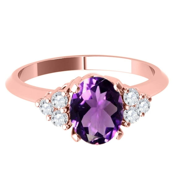 AoneJewelry 10K Rose Gold Oval Amethyst and Diamond Ring 1.55 Carat Gemstone Jewelry for Women