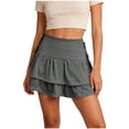 thumbnail image 1 of TaTaai Women's Solid High Waisted A-Line Mini Skirt Tiered Ruffle Tie Waist Double Layer Hem Vintage Style for Casual Summer Daily Wear Gift, 1 of 5