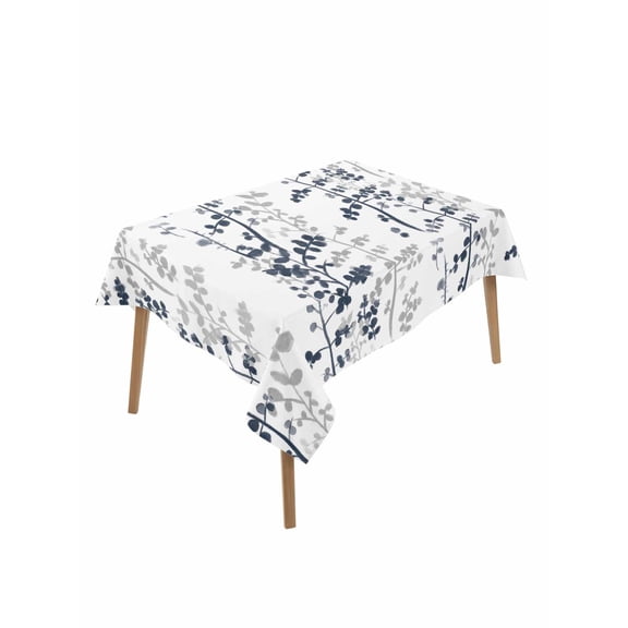 Dark Blue Grey Botanical Rectangle Tablecloth, Spring Floral Summer Farmhouse Waterproof & StainResistant Tablecloth, Washable Oil-proof Table Cover for Dining/Party/Wedding/Camping/Buffet 52x70 In