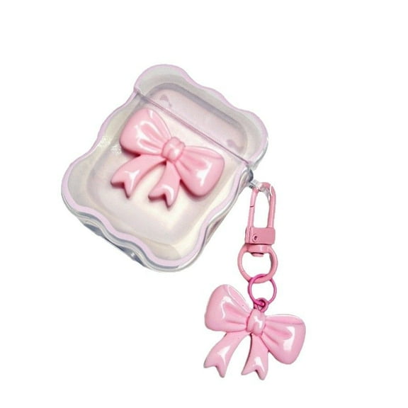 wonima88 Compatible with AirPods 4 Clear Case,3D Bow Pattern Design with Cute Butterfly Flower Keychain, Soft TPU Protective Shockproof Case for Airpod 4 for Girls Women-Pink
