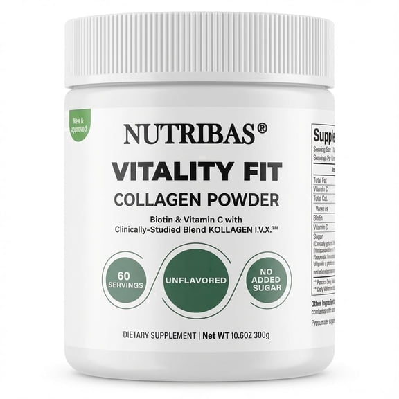 Nutribas® Protein Multi Collagen Peptides Powder Whole Body Support Formula With MCT, Vitamin C, Biotin & Hyaluronic Acid , Unflavored, 11 oz