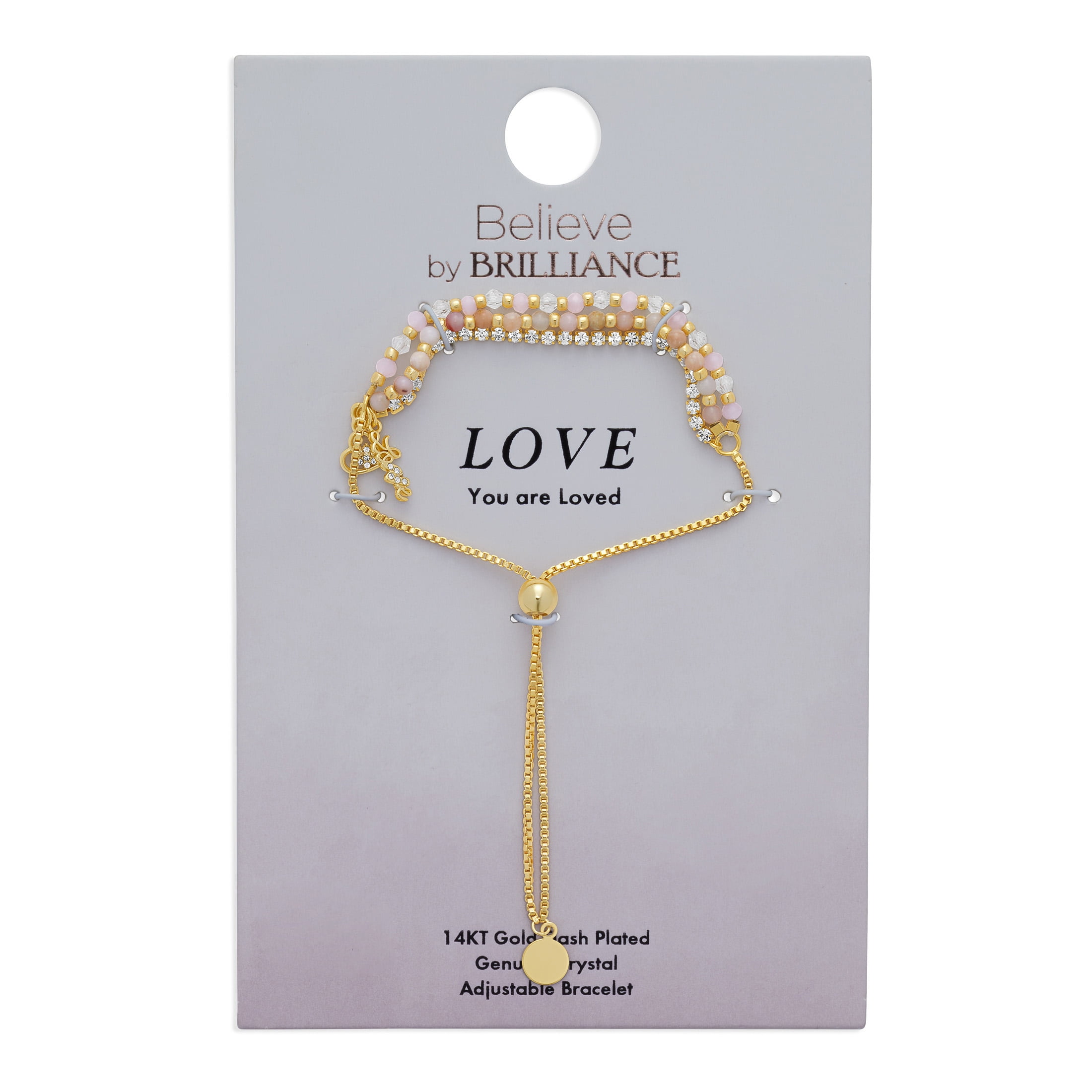 Believe by Brilliance Gold Plated Triple Strand with Pink Crystals, Love Bracelet