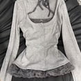 thumbnail image 2 of XIAONU Women's Lace Trim Button Front Peplum Top Long Sleeve Square Neck Pullover Blouse Soft Coquette Casual Tops, 2 of 3