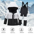 thumbnail image 2 of Kids Snow Suit Boys Girls Winter Thickened Ski Jacket Pants Set Hooded Straps Set Windproof Girls Thanksgiving Outfit, 2 of 4