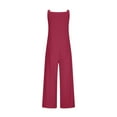 thumbnail image 5 of QATAINLAV Linen Jumpsuits for Women 2025 Summer Sleeveless Straps Overalls Rompers Baggy Wide Leg Onesie Pants with Pockets Vacation Outfits Wine S, 5 of 7