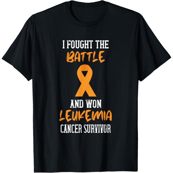 men and women can wear，I Fought The Battle Leukemia Awareness Orange Ribbon T-Shirt