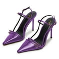 thumbnail image 2 of YDN Women Buckle Slingback Stiletto High Heels Thin Strap Pointed Toe Pumps Sexy Evening Themed Party Sandals Size 8.5 Purple, 2 of 5