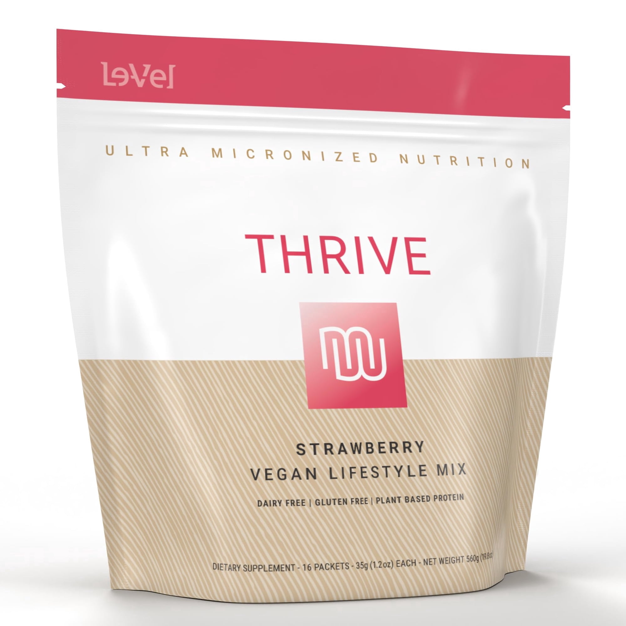 Le-Vel THRIVE Vegan Protein Shake, Strawberry, Plant-Based Protein, 16 Packets