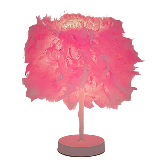 Lámpara de mesa de plumas de linterna decorativa de luces de noche de escritorio moderno para cabecera, nuevo Rosado jinwen Lámpara de noche