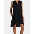 thumbnail image 3 of Time and Tru Women's Tunic Casual Sleeveless Double Cloth Dress, Black, Size M, 3 of 4