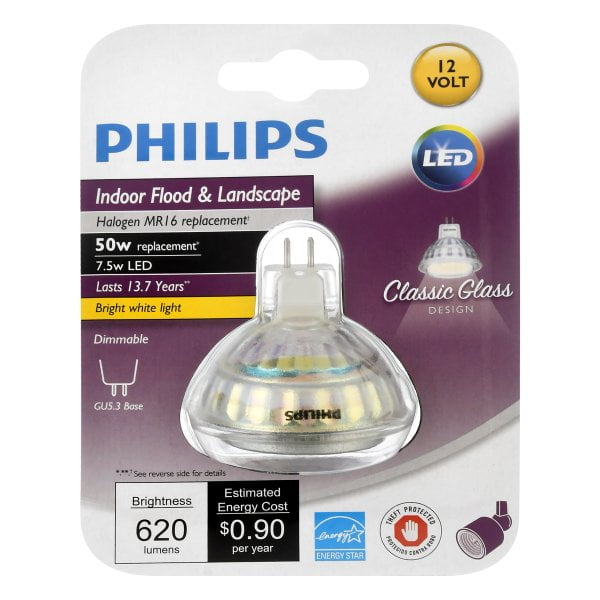 Philips 60W Equivalent Clear GU5.3 Base MR16 Halogen Floodlight Light Bulb 3-Pa 