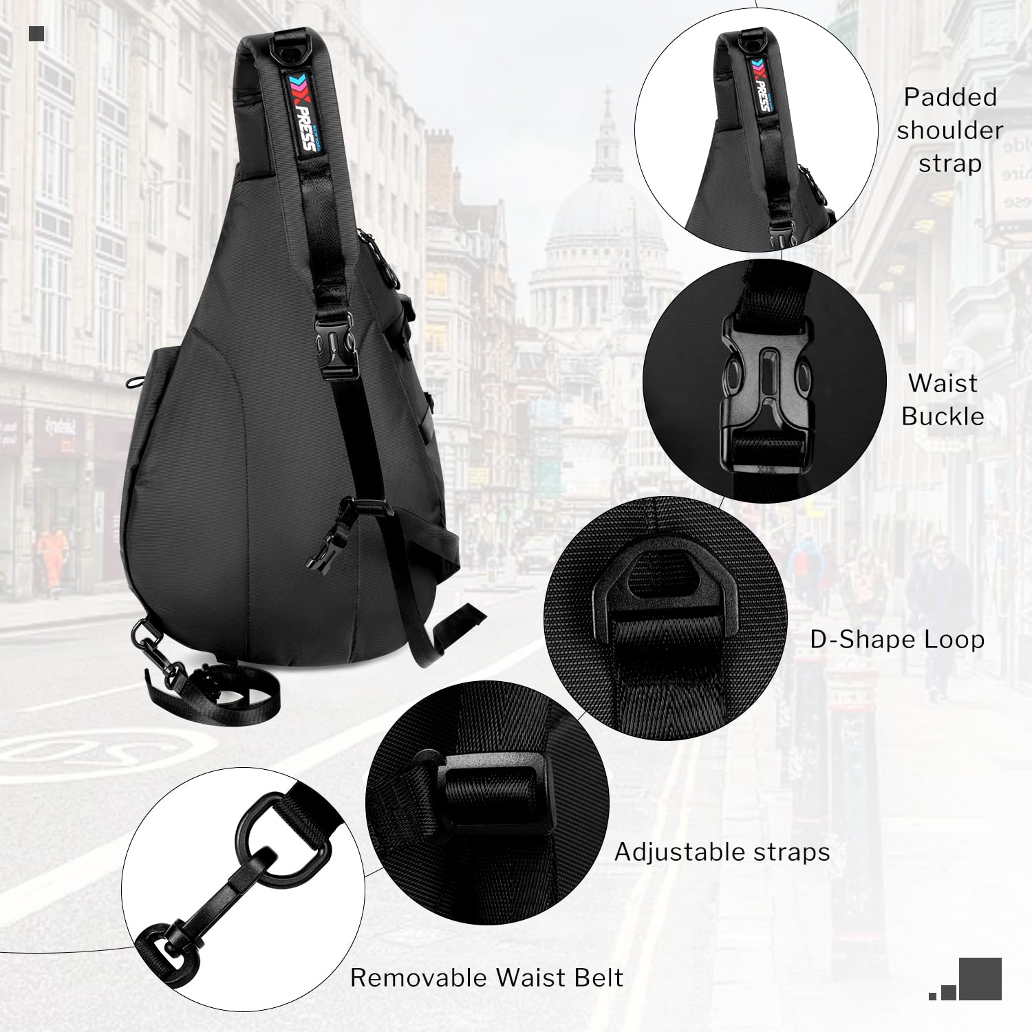 Large Crossbody Sling Bag for Men Waterproof Shoulder Bag One Strap Sling Backpack for Travel,Work,Hiking,Cycling,Daily,602-Black