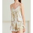 thumbnail image 4 of Defitshape Women's 2 Piece Pajamas Sexy Pajama Set Family Short Soft Satin Fall Thin Cami Comfy Ruffle Summer Pjs Beige Large, 4 of 4