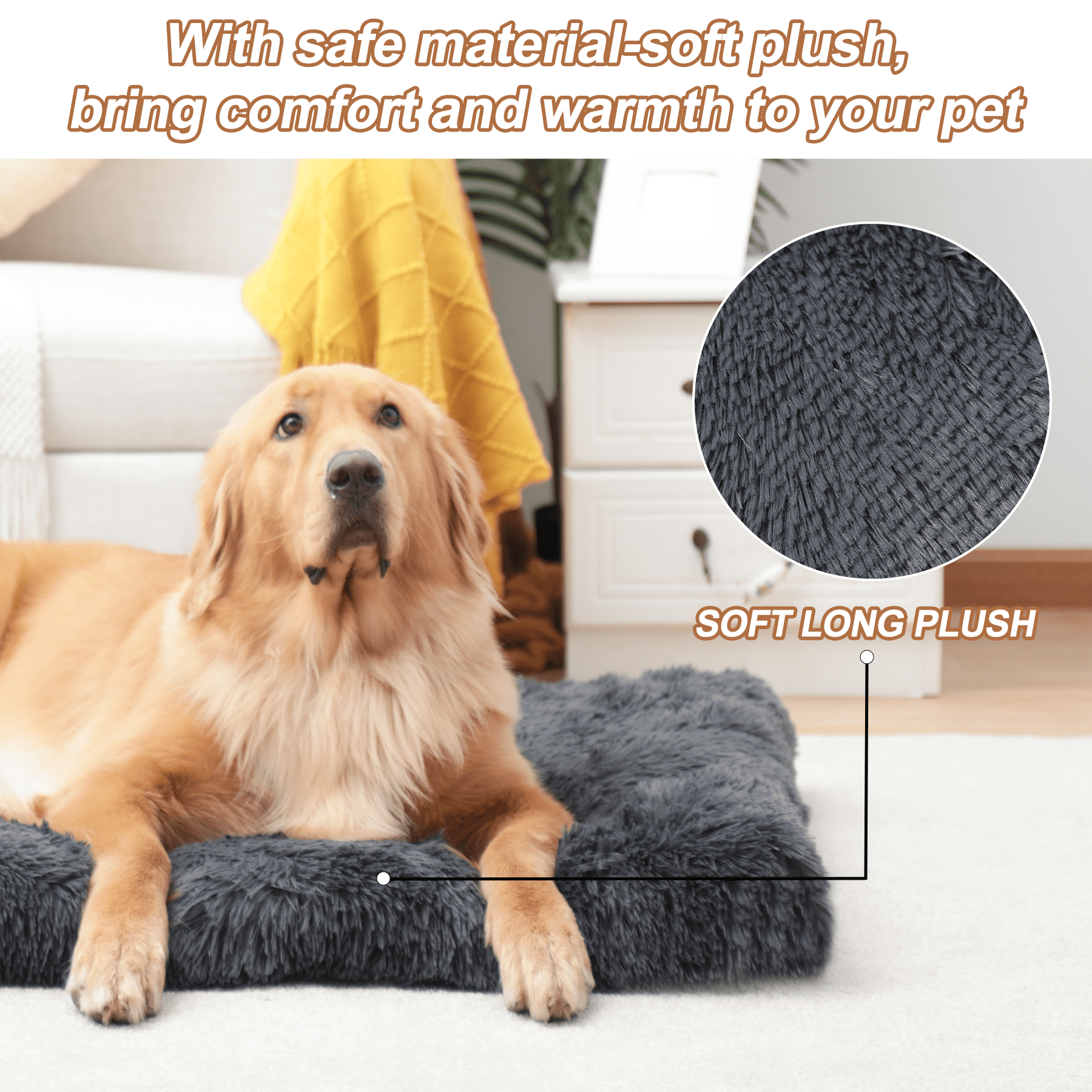 KSIIA 48"x30" Plush Dog Crate Beds for XLarge Dogs，Washable Pet Kennel Pillow Soft Dog Pad