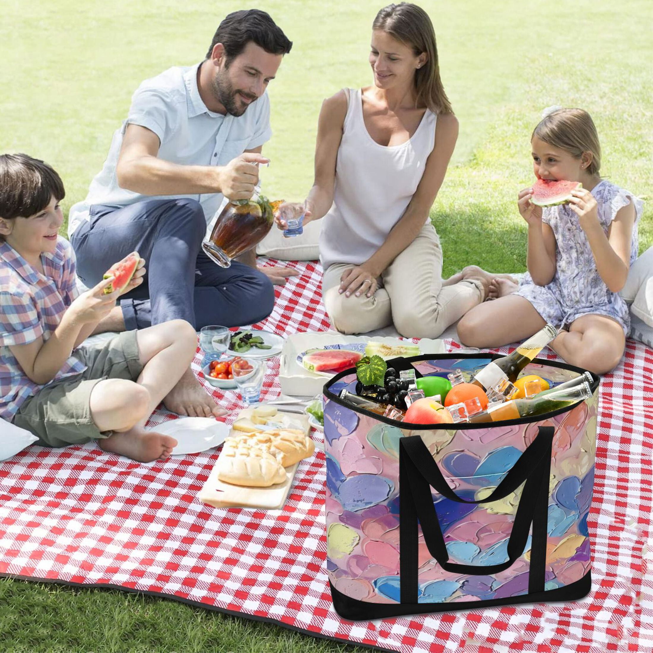 Large Hand-held Ice Pack Picnic Bag Insulation and Refrigeration Suitable for Shopping Picnics and Camping Pink Heart