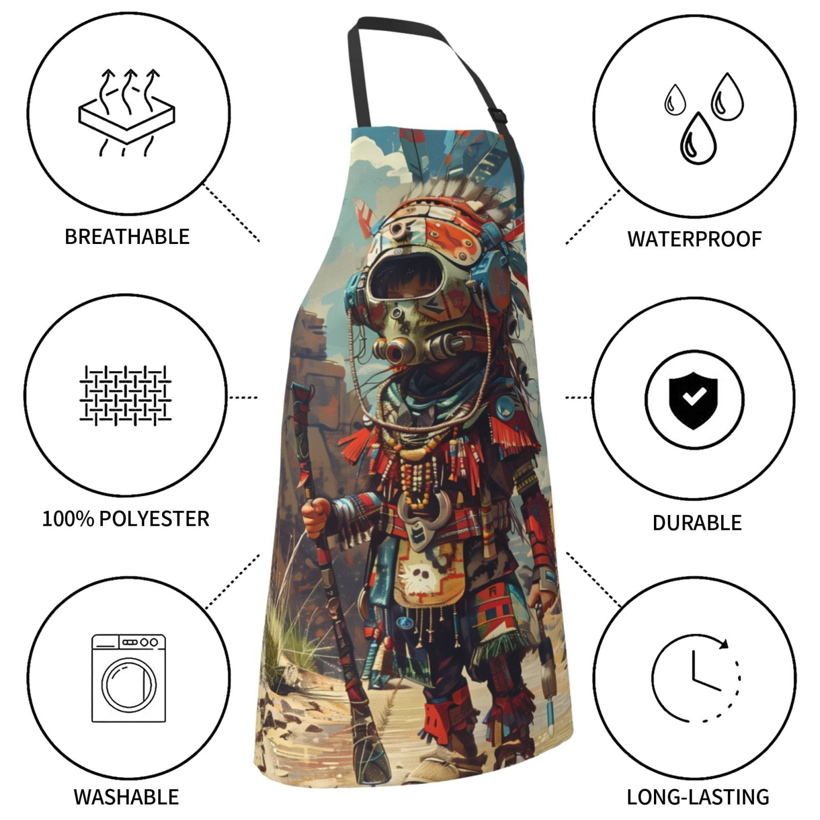 Kdxio Tribal Futuristic Warrior Apron with Pockets Adjustable Kitchen Aprons for Men Women Waterproof Aprons for Cooking,Drawing,Crafting, Baking Household Cleaning
