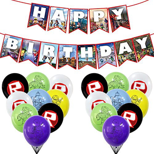 19 Pack Sandbox Game Theme Birthday Party Decorations 1pcs Happy Birthday Banner And 18pcs Latex Balloon Decorative Background For Boy Roblox Theme Party Supplies For Kids Game Lover Walmart Com Walmart Com - roblox balloons decoration