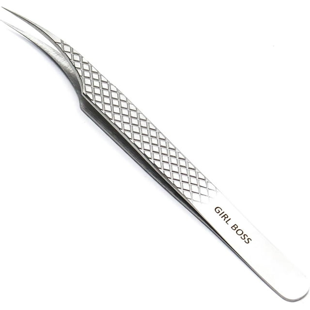 LLBA Pince à Cils Professionnelle pour Volume, Outil d'Application de Faux Cils / Multi-Formes et Objectifs, Pinces Antidérapantes pour Volume, Isolation et Cils Classiques (Argent, Isolation Girl Boss)