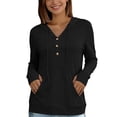 thumbnail image 7 of Bosfbaoi Women's Hooded Henley Button Sun Protection Hoodie, Lightweight Breathable Long Sleeve Sun Shirt, Kangaroo Pocket Drawstring Blouse for Outdoor Daily Wear, 7 of 7