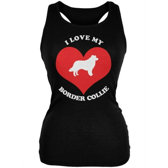 Valentines I Love My Border Collie Black Juniors Soft Tank Top