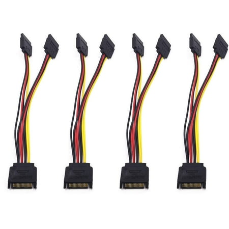 Treedix 4PCS Power Splitter Cable 15 Pin Male to 15 Pin Dual Female Power Cable 8 Inches Extension Cable Splitter SATA to SATA Connector One-in-Two Power Cord